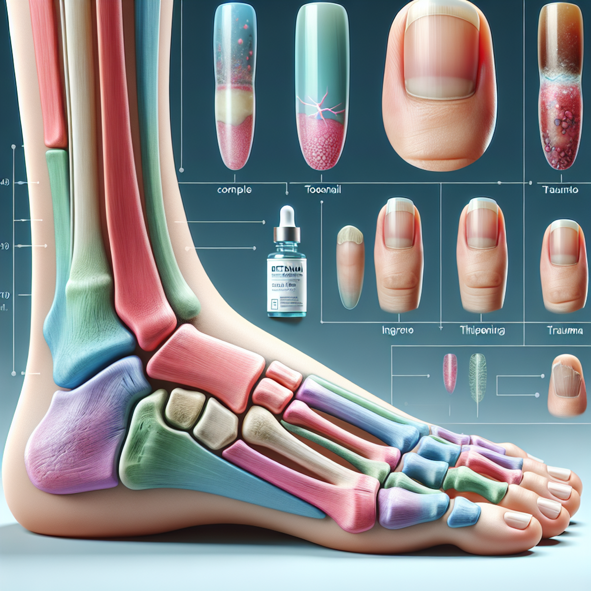 A digital art style image of a foot with a healthy toenail, symbolizing toe nail health.