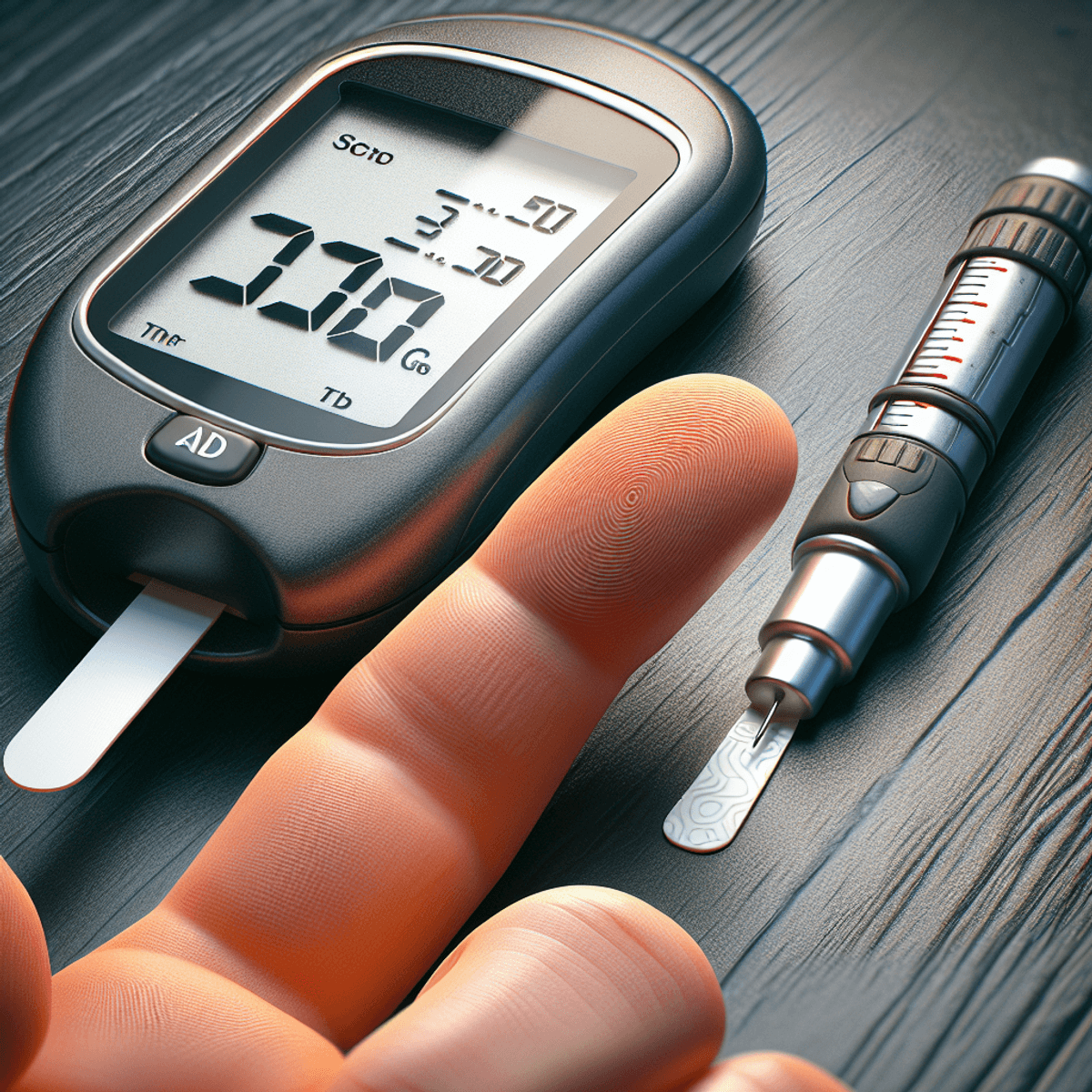 A close-up image of a blood glucose monitor and a finger pricking device arranged side by side, symbolizing the importance of regular blood sugar moni