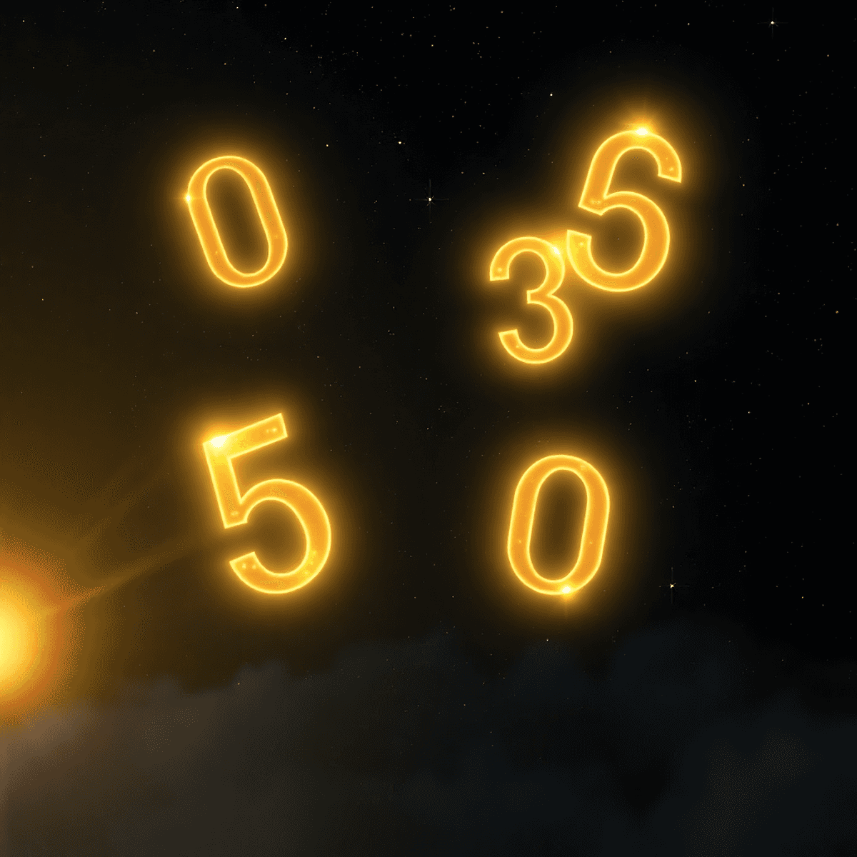 Glowing floating numbers illuminated against a dark starry background with golden light rays, evoking a mystical and serene numerology scene.