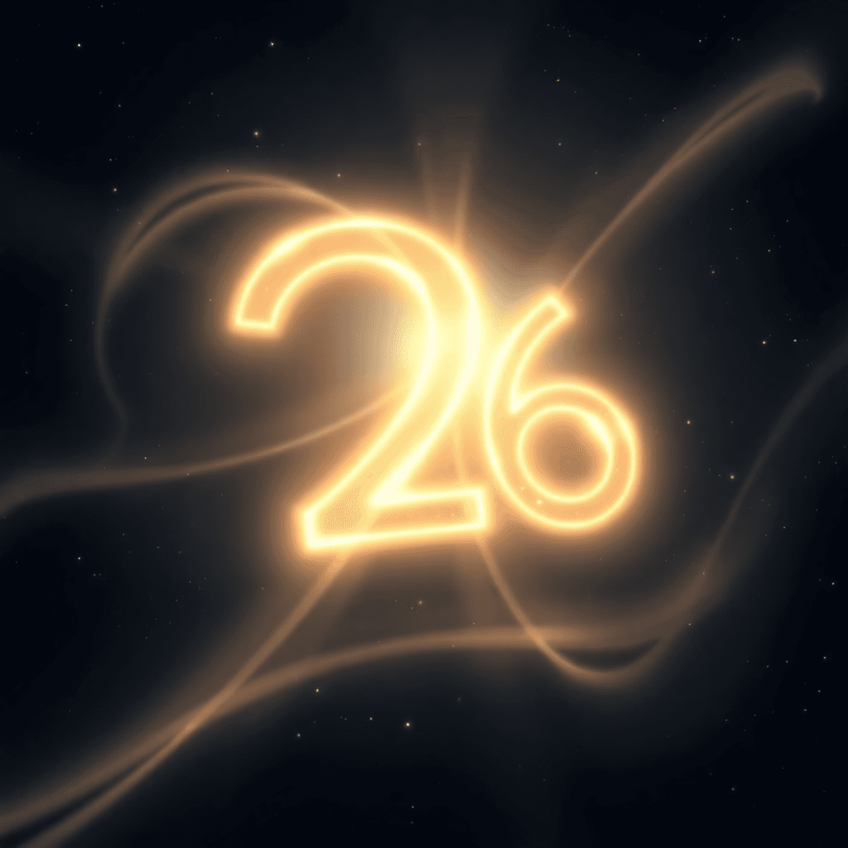 Glowing floating numbers intertwined with radiant light beams against a dark starry background, creating a mystical and serene atmosphere.